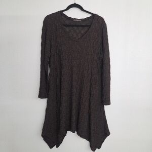 Cut Loose Size Xl Brown Grey Wave Geometric Asymmetric Long Sleeve Tunic Dress
